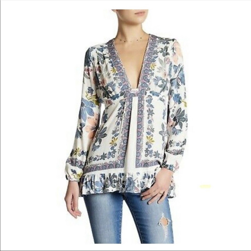 Free People Violet Hill floral tunic top size 4